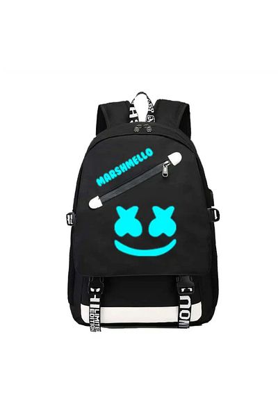zola Rucsac adolescenti USB, mufa Jack, lacat cu cifru, reflectorizant, Marshmello, 44x30x11 cm