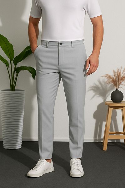 Ser Joven Men's Gray Slim Fit Fabric Trousers