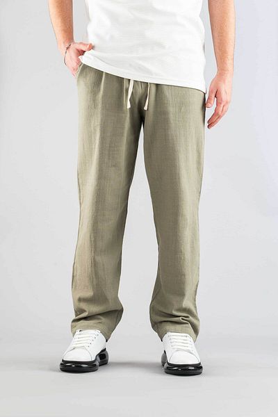 bombe Men's pants elastic waist linen casual stretchy Stretch Fabric basic cotton jogger