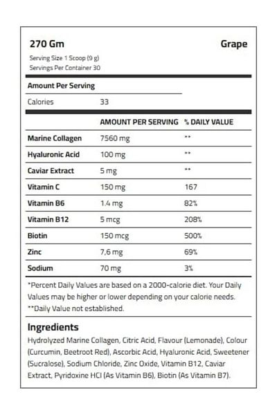 Body Builder Marine Collagen plus Caviar, Grape, 270 Gm