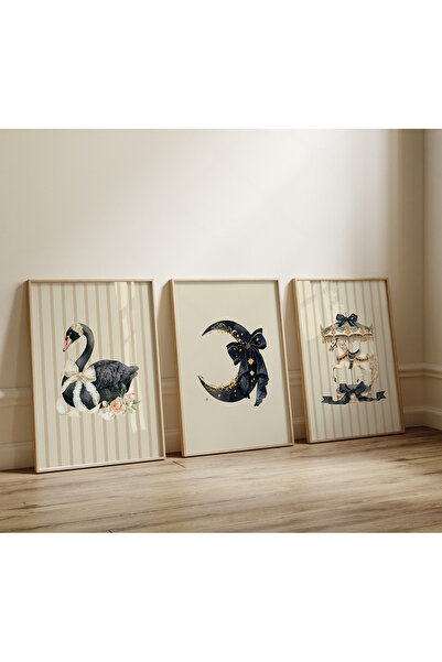 POSTER 3lü Poster Seti Çocuk Odası Siyah Kuğu Çerçevesiz Çocuk Odası Dekorasyon