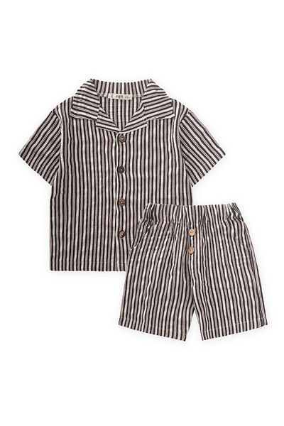 Cigit Seersucker Shirt Capri Suit 2-10 Years Black