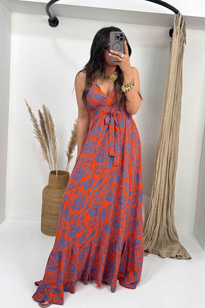 Sohotique By P Triangle Cup Detailed Maxi Dress Orange-Blue