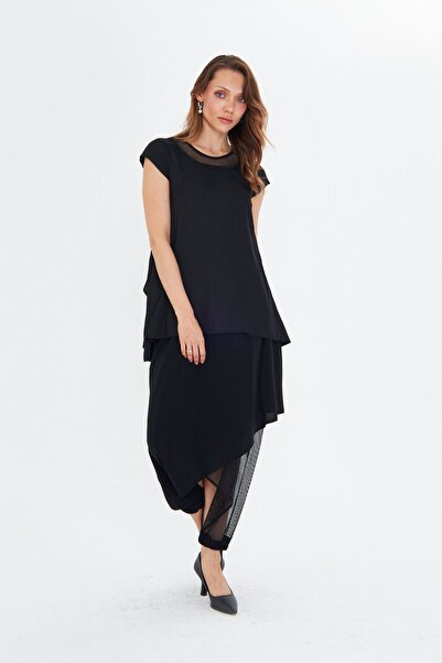 LAMANTE FİLE DETAYLI AY KOL CEPLİ SİYAH BLUZ