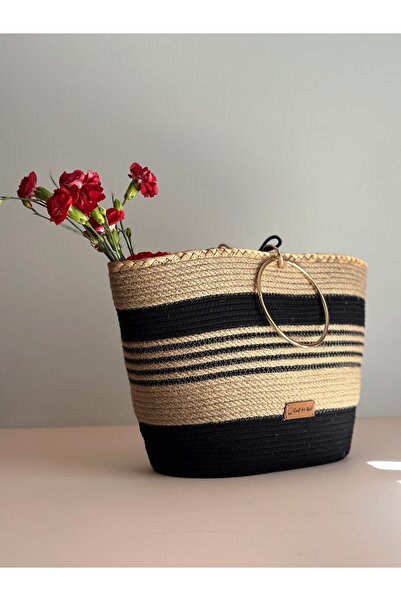 CraftNest حقيبة كتف نسائية / حقيبة شاطئ بمقبض دائري ذهبي من الفولاذ