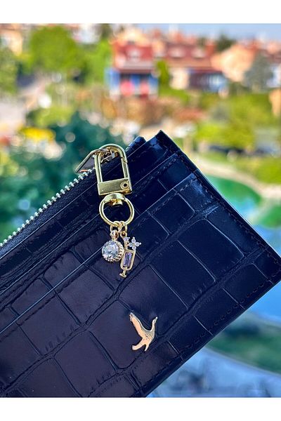 PEONY - peonyofficiall Clip-On Cocktail Goblet Gold Plated Solitaire Detailed Wallet Ornament Charm Bag Ornament Keychain
