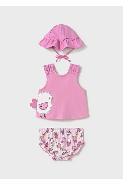 MAYORAL Baby Girl Hat T-Shirt Swimsuit Set Pink
