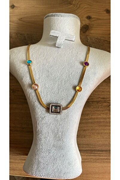 stainles steel KADIN ALTIN İTALYAN ZİNCİR RENKLİ ZİRKON TAŞLI KARE FİGÜR ÇELİ...