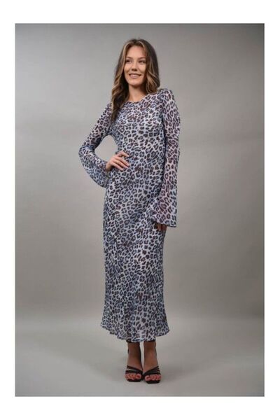 LUMİNA ROCHIE LUNGA CU MANECI ANIMAL PRINT VIVACE NEALLY M Albastru