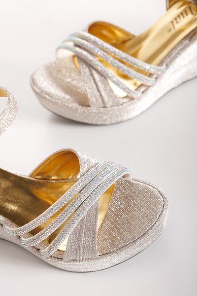 AYDOĞDU by ünal Gold Stone Wedge Sole Women's Heeled Shoes - 670