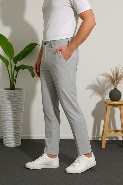 Ser Joven Men's Gray Slim Fit Fabric Trousers