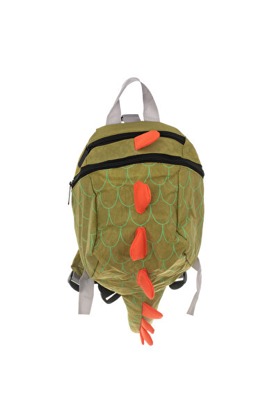 zola Waterproof preschool backpack, dragon shape, 2 pockets, green-orange, 26x19x10 cm