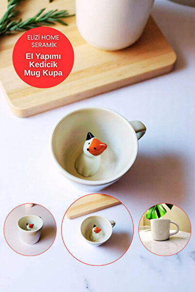 REAY HOME El Yapımı Seramik Kedicik Model Mug Kupa Fincan | Mug Fincan Kupa K...