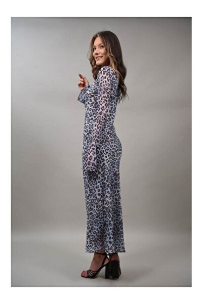 LUMİNA ROCHIE LUNGA CU MANECI ANIMAL PRINT VIVACE NEALLY M Albastru