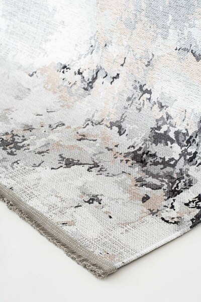 Oriente Home Abstract Patterned Washable Non-Slip Base Chenille Gray Anthracite Kitchen Carpet 7814