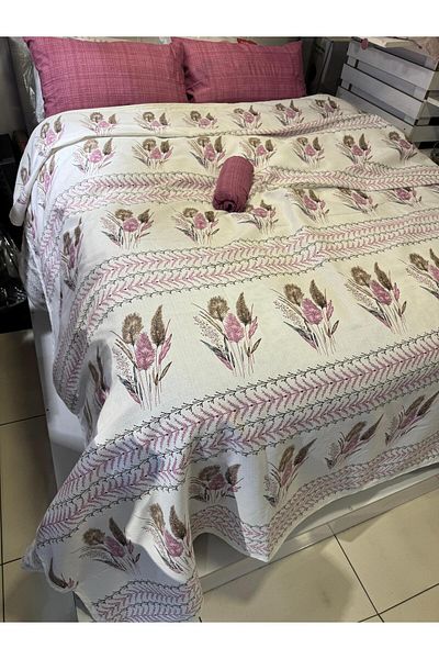 ŞENER HOME Ekin Patterned Sheet Elastic Single Pique Set - Dusty Rose