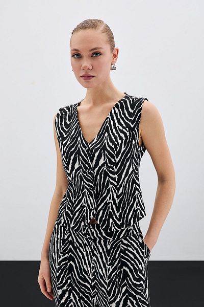 Sateen Zebra Pattern Short Vest - Black