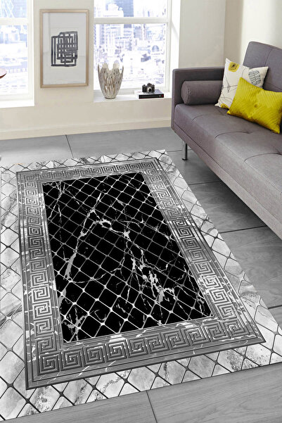 Resmiro Makinede Yıkanabilir Kaymaz Taban Leke Tutmaz Beyaz Şekil Desenli Sal...