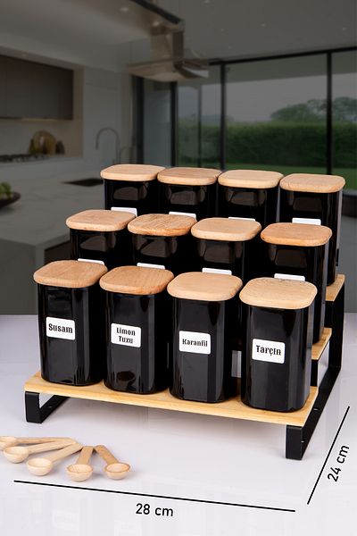 Lizzy 250 ml Vacuumed Set of 12 Black Acrylic with Bamboo Wooden Lid - Tag Gift