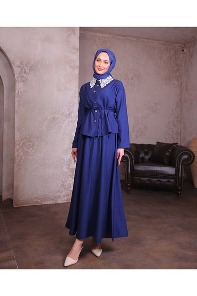 ALMİNA Strawberry Fabric, Lace Collar Skirt-Blusher Suit