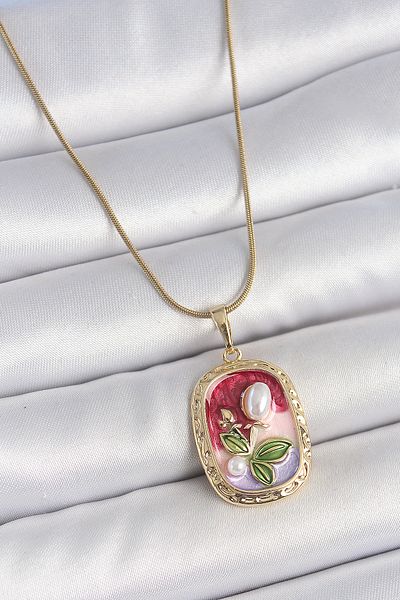 BESKAR 316L Steel Gold Color Chain Mix Color Pearl Flower Embroidered Portrait Model Women's Necklace