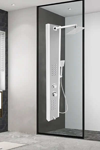 Jet Banyo Aurel Lena Beyaz - Silver Gri Masajlı Duş Paneli ,Mafsallı ,Hidromasaj