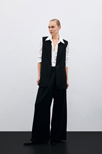 Sateen Чорні штани із завищеною талією та широкими штанинами