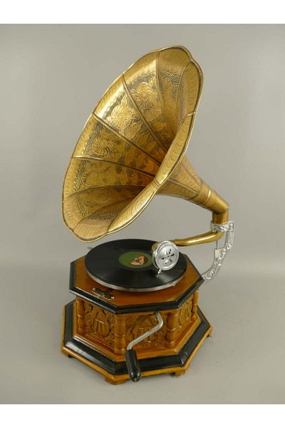 Zenlife Octagonal decorative gramophone, wood, brown, H. 66