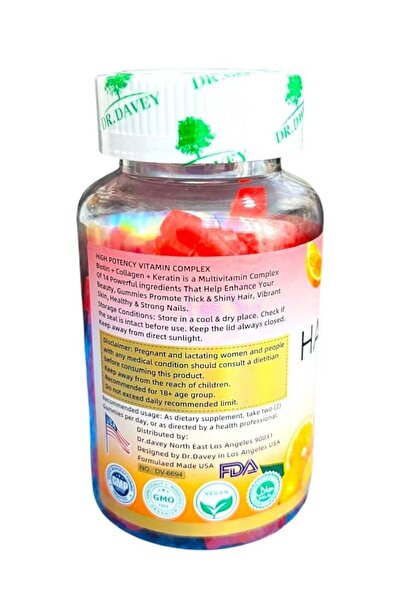 Dr. Davey حلوى جيلاتينية للشعر والبشرة والأظافر - 60 حلوى جيلاتينية | الكولاج...