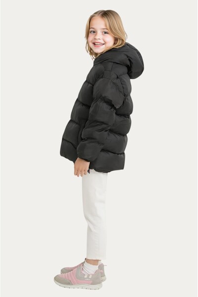 Montstop Κοριτσίστικα μαύρα φλις εσωτερικά με κουκούλα αδιάβροχα αντιανεμικά φουσκωτά χειμωνιάτικα παλτό & παλτό