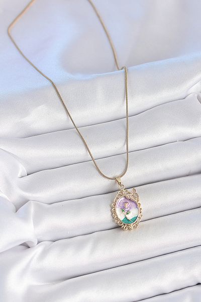 BESKAR 316L Steel Gold Color Chain Mix Color Enamel Flower Embroidered Zircon Stone Detailed Portrait Model Female