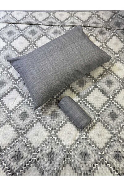 ŞENER HOME Canvas Patterned Bed Sheet Elastic Single Pique Set - Gray