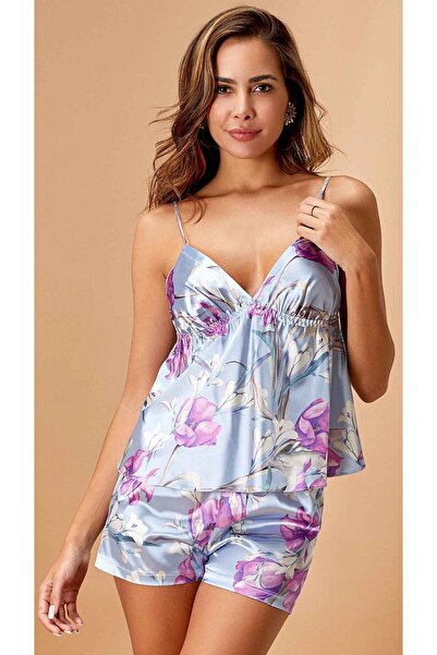 Nurteks Intimo Donna 8885 Baskılı Büyük Beden Battal Saten Şort Takım