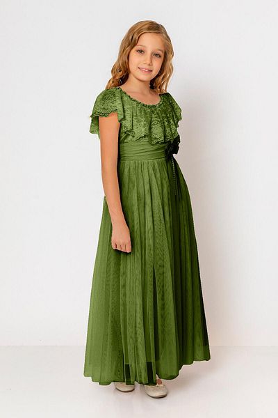 incity Girl's Tulle Lace Floral Belted Evening Dress