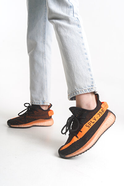 bronze ayakkabı حذاء رياضي مريح باللون الأسود والبرتقالي للجنسين