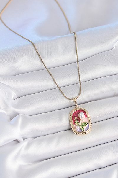 BESKAR 316L Steel Gold Color Chain Mix Color Pearl Flower Embroidered Portrait Model Women's Necklace