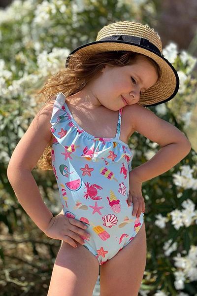 Le Mabelle Costum de baie pentru fetiță cu model înghețată albastru