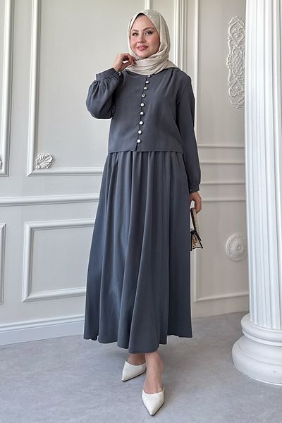 InStyle بدلة أنثراسايت مع تنورة مطاطية بأزرار