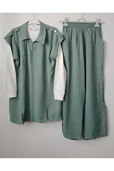 ModaTrendy Τριπλό σετ με μηδενικό μανίκι με φερμουάρ μπροστά από ύφασμα Viscon