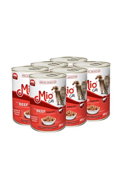 MİO Complete Food For Adult Cats❤️, Mio Cat, Premium, With Veal, Pack Of 6 Cans 400g