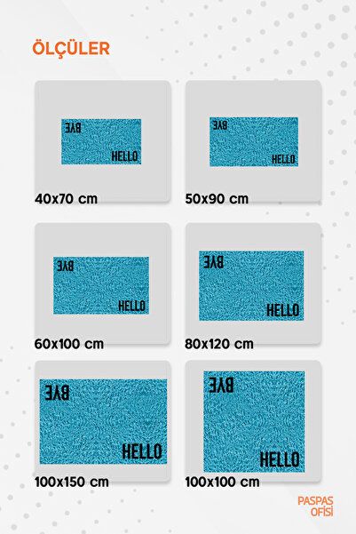 Paspas Yap Hello Bye Printed Curly Doormat Workplace Mat Home Mat