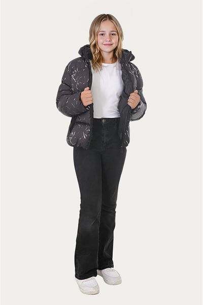 Montstop Girl's Black Puffer Jacket - Detachable Hood, Water and Windproof, with Pockets