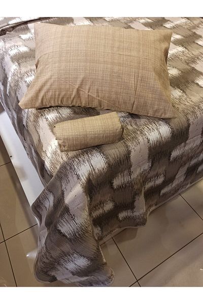ŞENER HOME Patchwork Patterned Bed Sheet with Elastic Double Pique Set - Brown