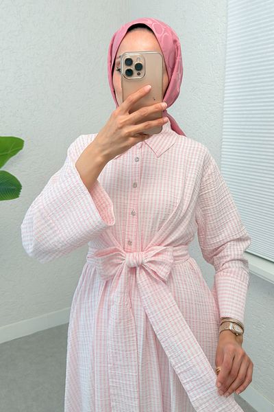 Salih Çelebi Μπροστινό φόρεμα Hijab 2302 - ΡΟΖ