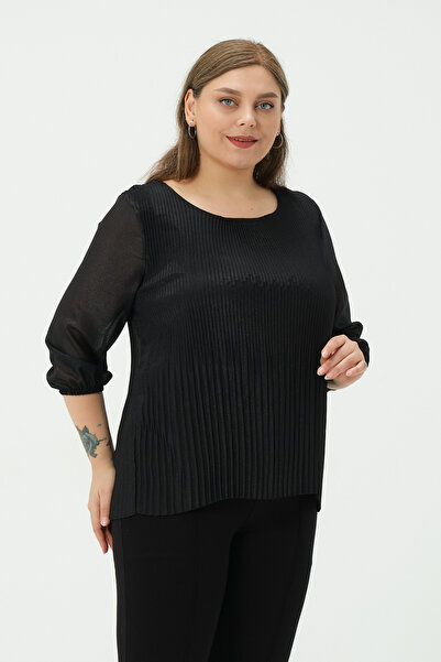 Shahiqa Büyük Beden Pilise Detaylı Bluz