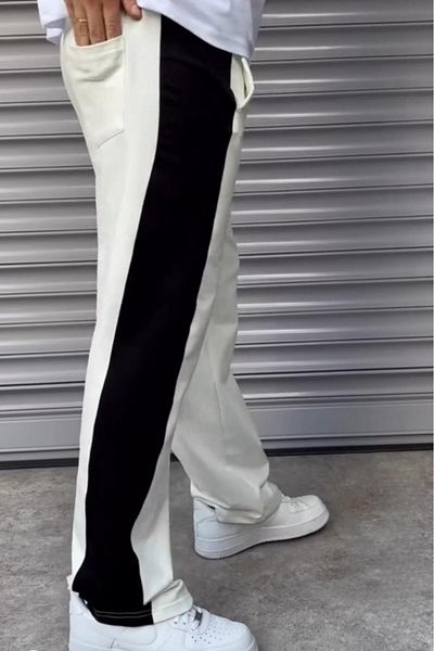 NO 601 Men's White and Black Side Wide Leg Pantalon Tracksuit
