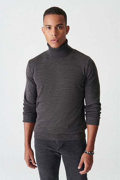 Avva Anthrazitfarbener Herren-Strickpullover mit Rollkragenpullover E 005002