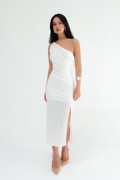 STANVİA Rochie Midi Drapată pe un umăr Albă