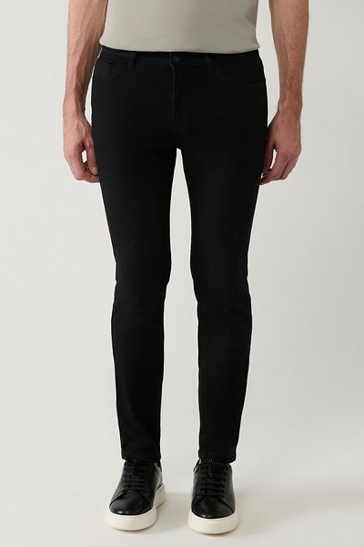 Avva Schwarze, gewaschene, flexible Jeanshose für Herren E 003512