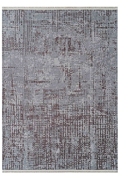 Oriente Home Modern Patterned Washable Non-Slip Base Chenille Carpet Blue Black Runner 8111